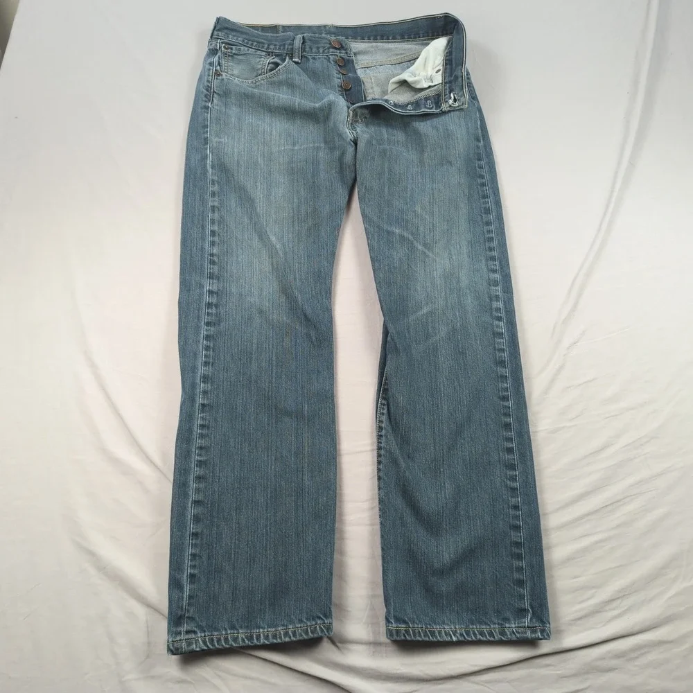 Levis 501 Jeans Mens 32x30 Blue Button Fly Classic American‎ Western Faded